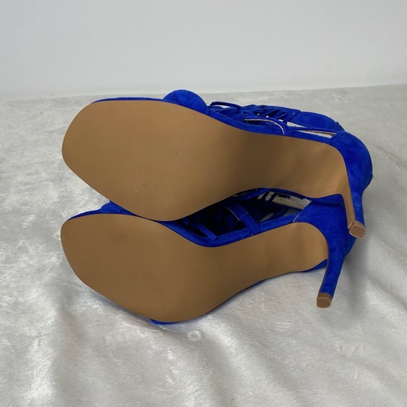 Steve Madden Womens FRINGLY Suede Strappy Fringe Heels Sandals 8M Blue - Picture 8 of 9